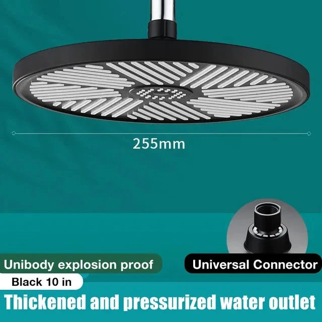 10 Inches Big Panel Large Flow Ceiling Mounted Supercharge Shower Head Set 3 Modes High Pressure Abs Rainfall Bathroom Shower ﻿