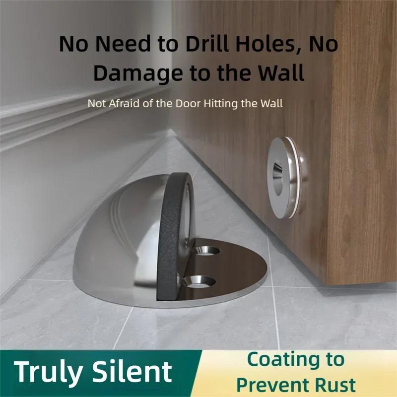 New No-Drill Magnetic Door Stopper - Silicone Anti-Collision Buffer for Glass & Bedroom Doors, Windproof Floor Mount