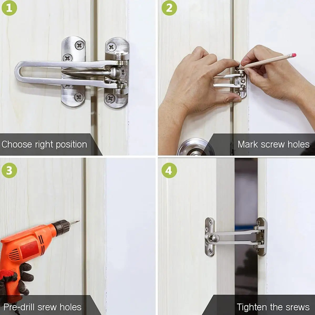 Door Bolt Home Anti-theft Room Door Bar Door Lock Latch for Home &amp,Hotel Security Door Chain Lock U Swing Front Door