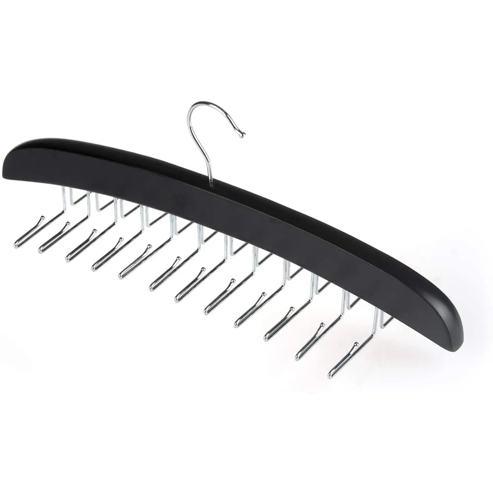 Tie Rack Tie Hanger 24 Hooks Wooden Tie Organizer, Tank Top Hanger, Belt Organizer for Closet,with Upgraded 360°Rotating, Belts