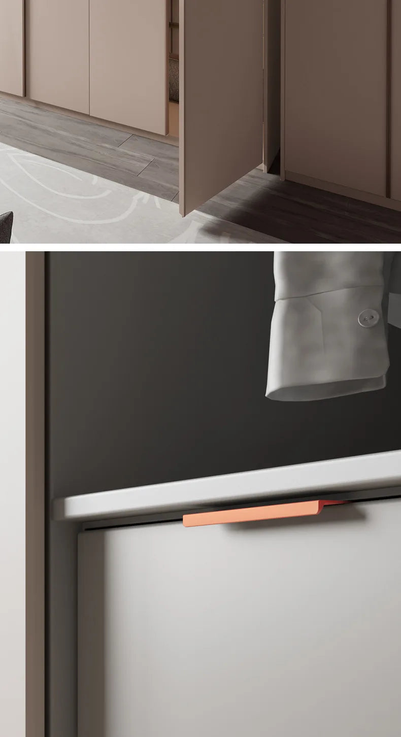 Modern Minimalist Long Door Handles, Drawers, Wardrobes, Hidden Handles, Non Perforated Cabinets, Black Edge Sealing Handles