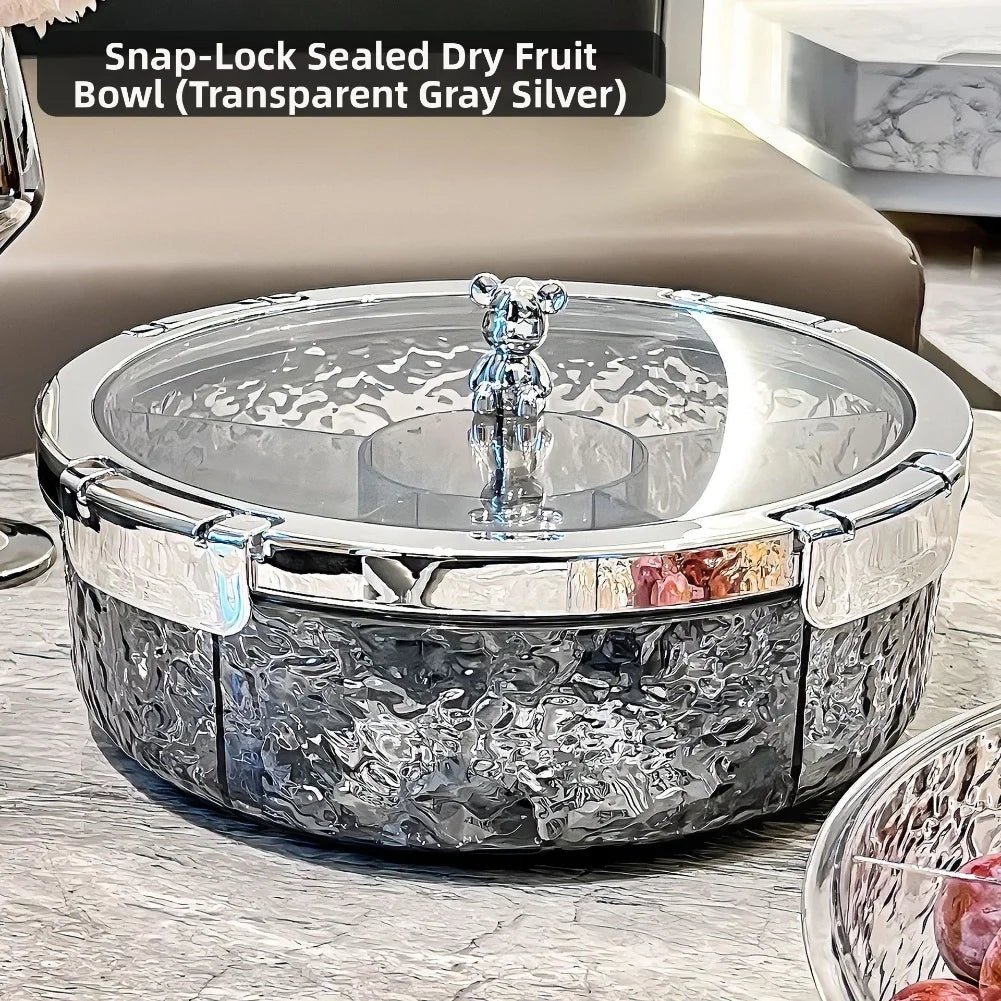 Acrylic Crystal-Cut Food Storage Tray With Lid, 5 Divided Compartments For Festival Events  Parties For Snacks Serving Tray