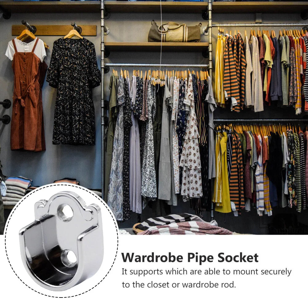 Wardrobe Rail Hanger Rod Socket Support Tube Round End Bracket Holder Heavy Duty U Shaped Rod Socket Home Hardware Accessories