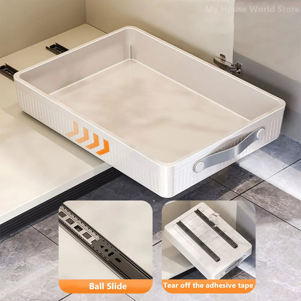 2PCS Kitchen Drawer Storage Rack with Slide Rails Pull-out Cabinet Organizer Storage Tray Spice Seasoning Bottle Storage Rack
