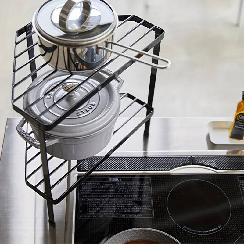 Space-saving Iron Triangular Corner Shelf - Multifunctional Countertop Organizer for Cookware, Condiments and Accessories
