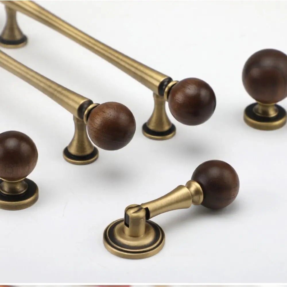 Brass Brass Cabinet Handles Walnut Vintage Design Walnut Knobs European Style Wooden American Retro Knobs Kitchen Cupboard