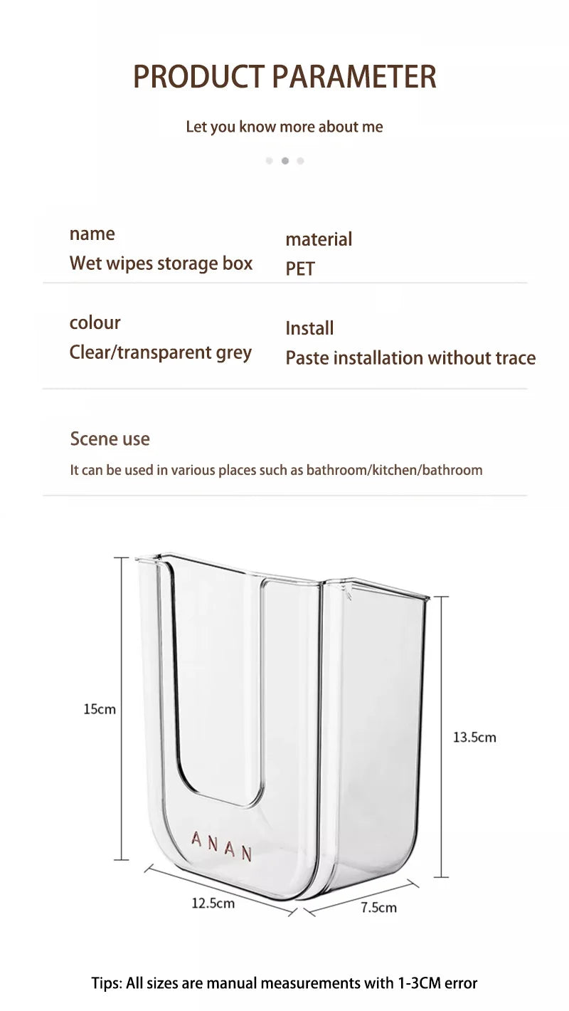 Bathroom Non Perforated Wall Mounted Wet Tissue Storage Box with Large Opening and Strong Load-bearing Capacity