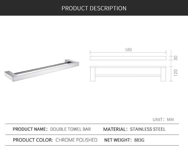 Stainless Steel Bathroom Accessories Wall Shelf Towel Bar Rack Rail Toilet Brush Roll Paper Holder Soap Dish Bathroom Hardware