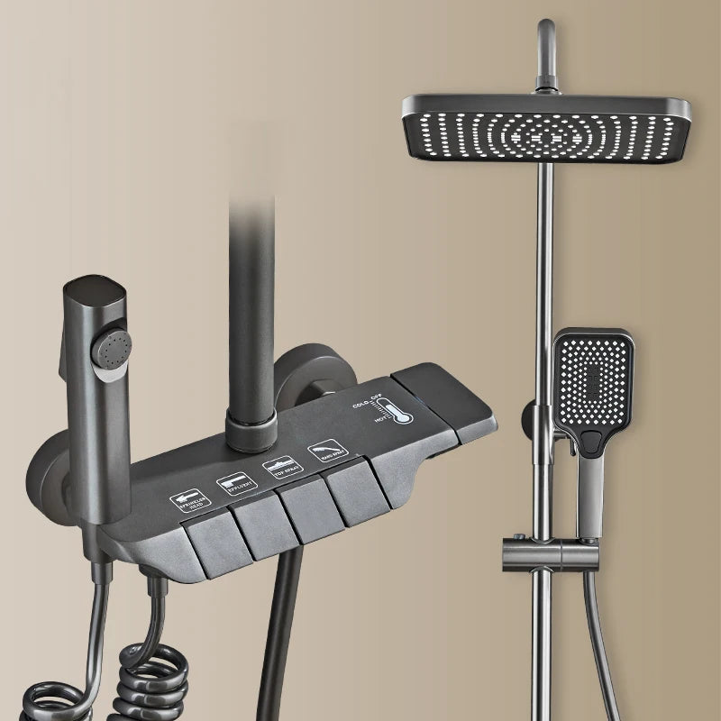 Piano Digital Bathroom Shower Set Senducs Hot Cold Bathroom Mixer Faucets System Brass Gun Grey Digital Piano Shower System