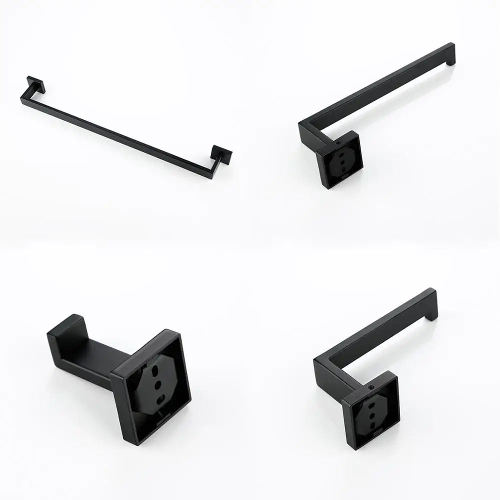 Bathroom Accessories Bathroom Hardware Set Black Robe Hook Towel Rail Bar Rack Bar Paper Holder Shelf