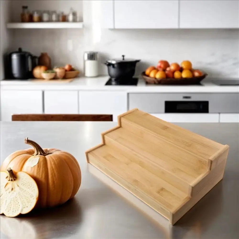 Solid Wooden 3-Tier Spice Rack Space-Saving Spice Display Spice Jar Storage Set Durable Multi-Tier Kitchen Spice Organizer