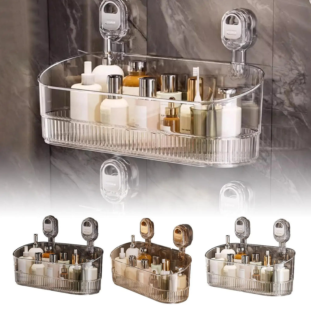 Bathroom Shelf Suction Cup Wall Mount Corner Storage Rack No Drill Shampoo Holder Cosmetic Organizer Shower Drain Basket