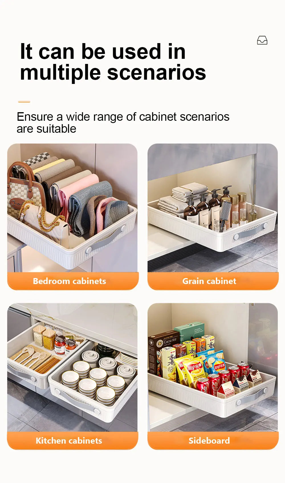 Pull Out Storage Tray Kitchen Sliding Cabinet Shelf with Slide Rails Drawer Spice Rack Bowl Dish Shelf Pantry Kitchen Organizer