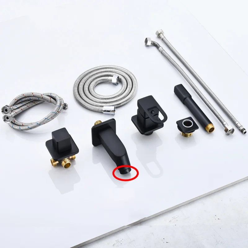 Bathroom Basin Faucet Widespread Bathtub Faucet Sink Mixer Tap 4-Holes Tub Filler with Pull Out Shower Sprayer Deck/Wall Mount