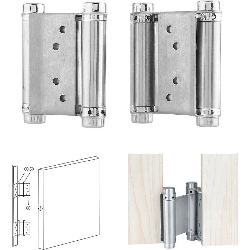 Double Spring Hinge Two-Way Free Door Hinge Stainless Steel  Automatic Door Closing Garage Door Hinges Fence Dedicated Hardware
