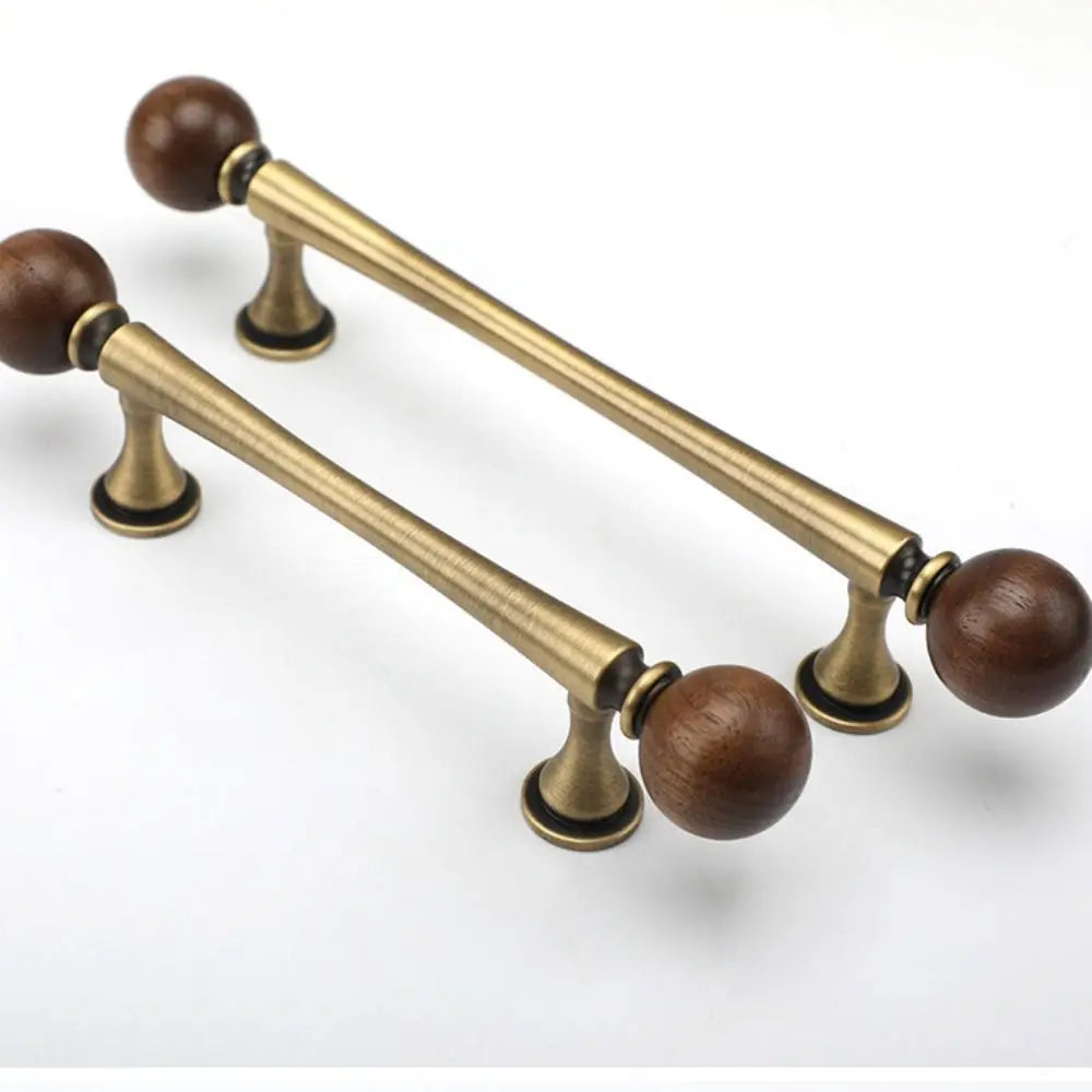 Brass Brass Cabinet Handles Walnut Vintage Design Walnut Knobs European Style Wooden American Retro Knobs Kitchen Cupboard