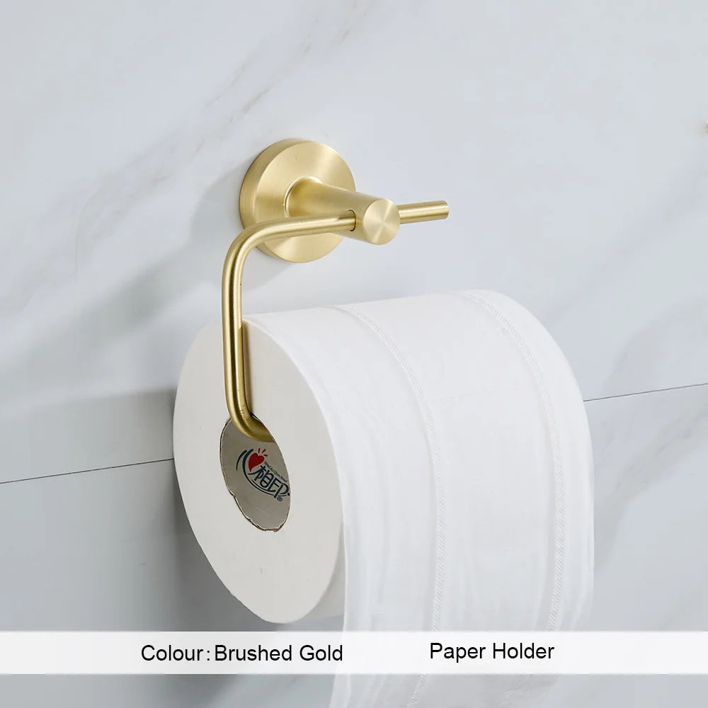 Brushed Gold Bathroom Accessories Set Toilet Brush Holder Toilet Paper Holder Towel Bar Rail Rack Hanger Hook Hardware