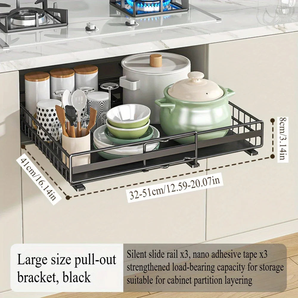 Drawer storage rack silk sliding pull-out cutlery spice bottle rack suitable for kitchens, bathrooms etc, optimizing more space