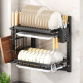 Wall Mounted Dish Drying Rack 2 Layer Rust-Proof Kitchen Storage Rack Compact Large Capacity Drain Tray Household