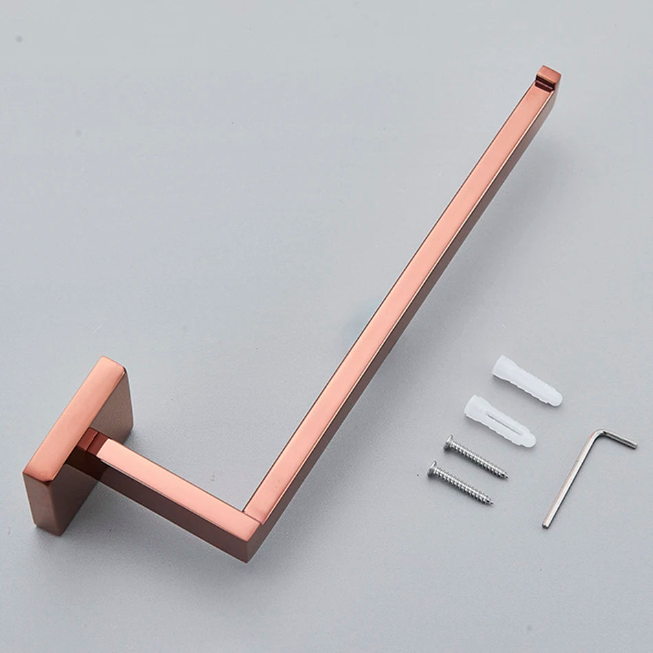 Bathroom Hardware Rose Gold Polish Shiny Bathrobe Hook Towel Rail Bar Rack Bar Shelf Tissue Paper Holder Bathroom Accessories