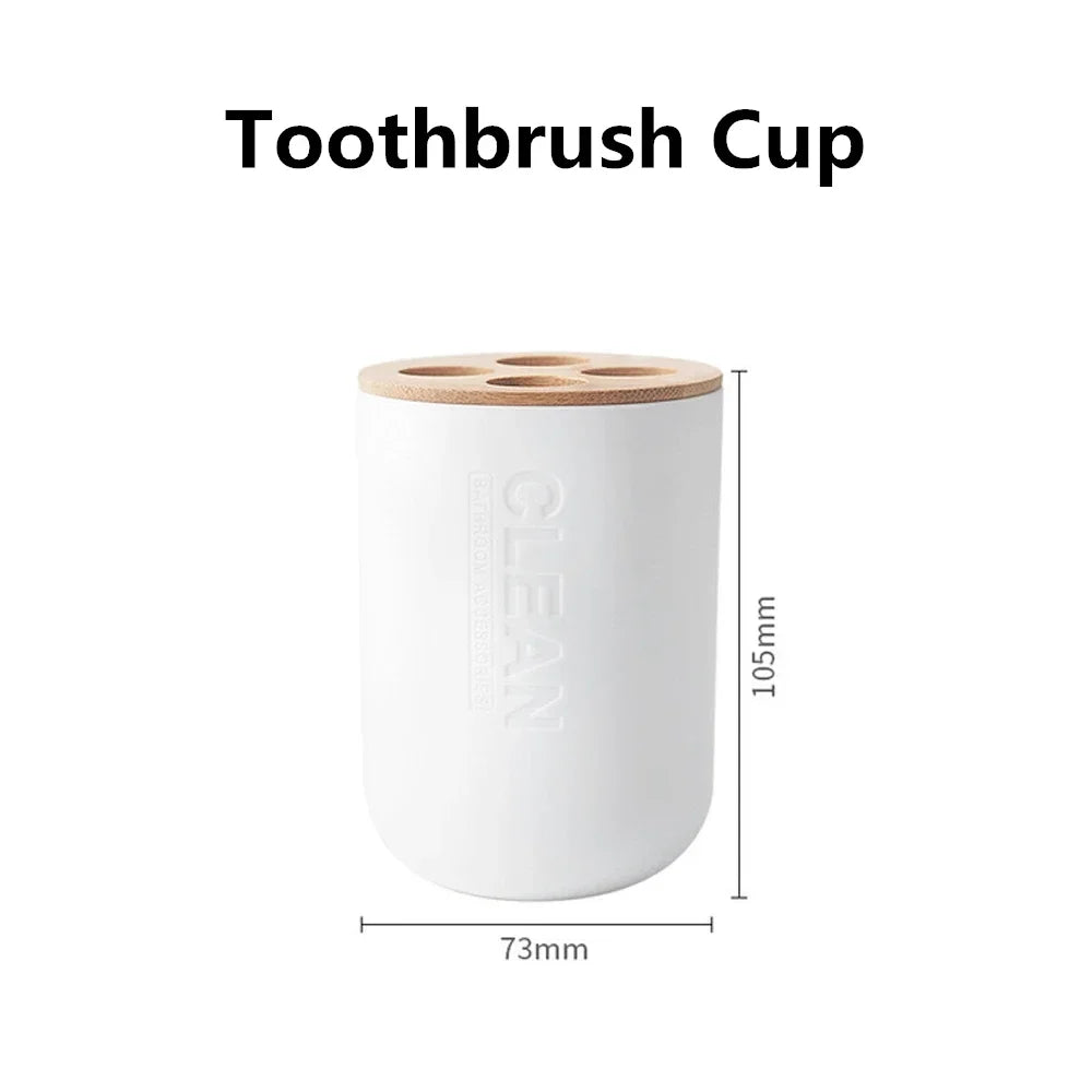 Bathroom Accessories Set Designer Soap Lotion Dispenser Toothbrush Holder Soap Dish Tumbler or wood Bottle Cup Black/White/gray