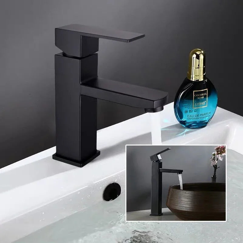 Square Sink Mixer Tap Bathroom Washbasin Mixer Tap Single Handle Pop Up Drain  Matte Black Basin Faucet Deck Mounted