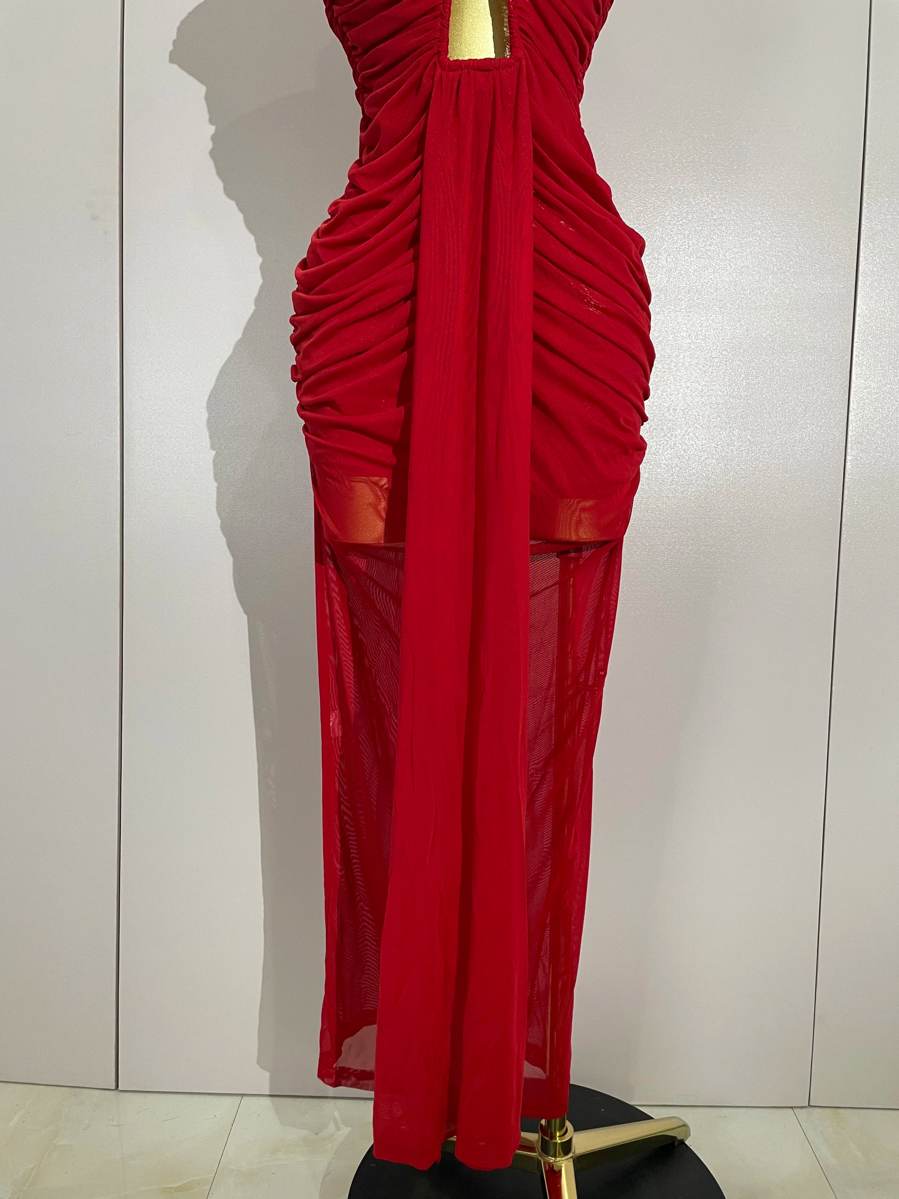 Women Sexy Sleeveless O-Neck Hollow Out Mesh Bodycon Long Dress Fashion Show Celebrate Celebrity Evening Birthday Party Dress
