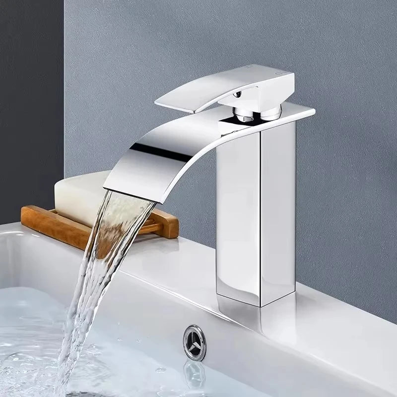 Bathroom Home Waterfall Wash Copper Core Waterfall Stainless Steel Basin Stainless SteelFaucet Black Hot &Cold Toilet Wash Basin