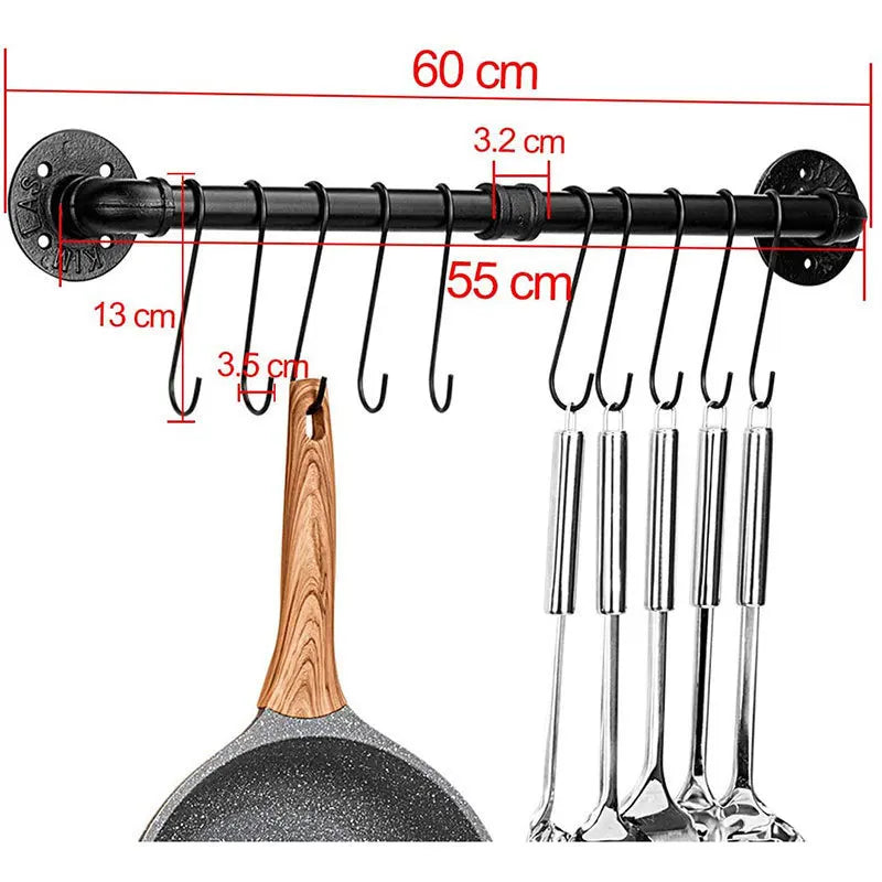 Kitchen Hook Hanging Rod Rack Punching Multi-functional Spatula Storage Wall-mounted Rack Kitchenware Bathroom Home  Big Storage