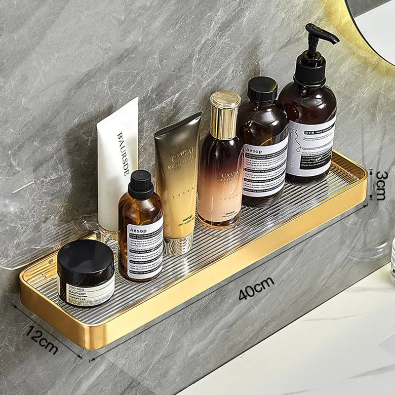 Brushed Gold Bathroom Shelf Aluminum Wall-mounted Shower Storage Rack Bath Shampoo Holder Corner shelf Bathroom Shelves