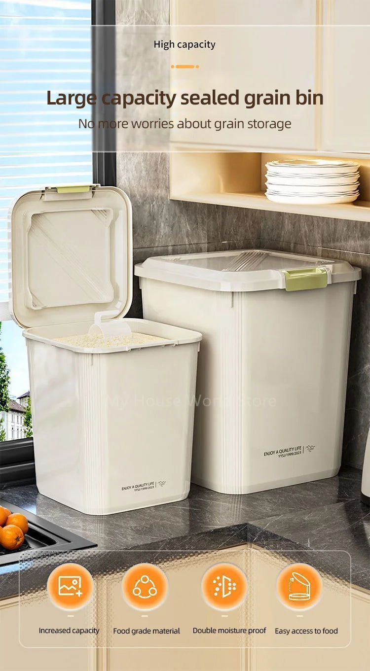 10KG Rice Container Rice Storage Box Sealed Cereal Dispenser with Buckle Insect Proof Grain Pet Food Container Kitchen Organizer