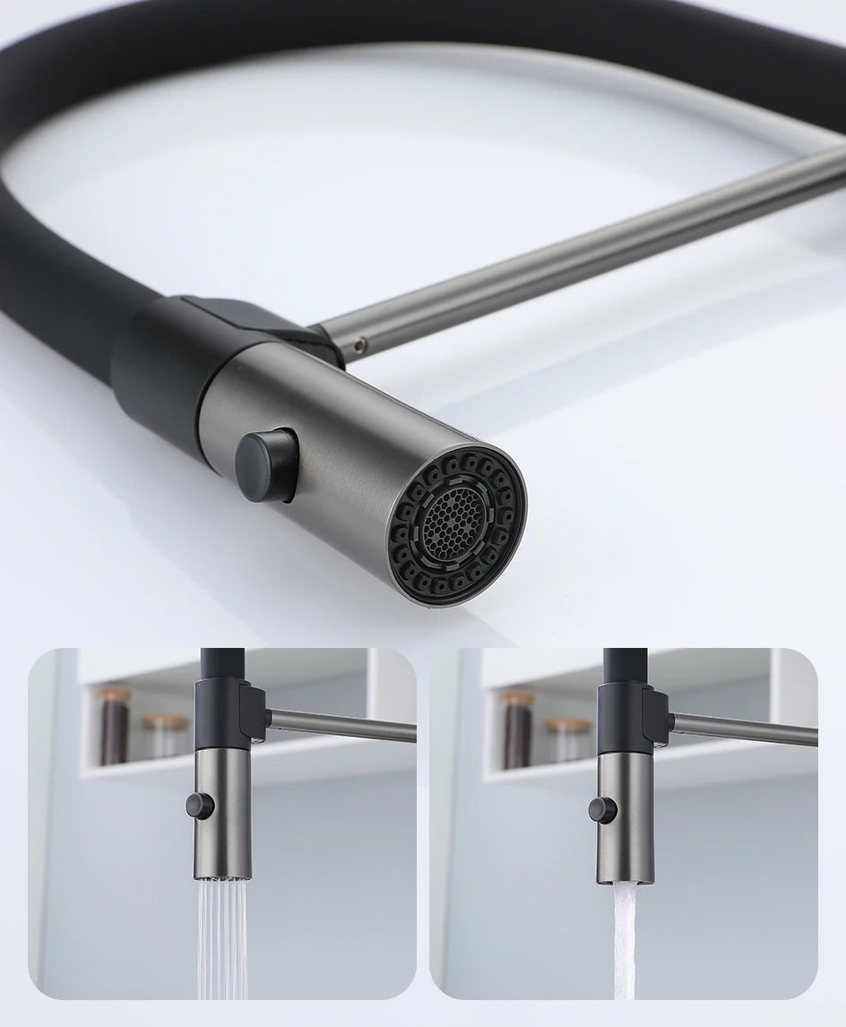 Kitchen Faucet Sink Faucets Rubber Pull Down Stream Sprayer Taps Stainless Steel 304 Rotatable Kitchen Mixer Water Tap Crane