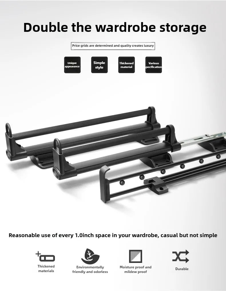 Closet shallow closet Slide rail retractable hangers Cabinet hanging rod vertical pull-out top mounted trouser rack free of hole