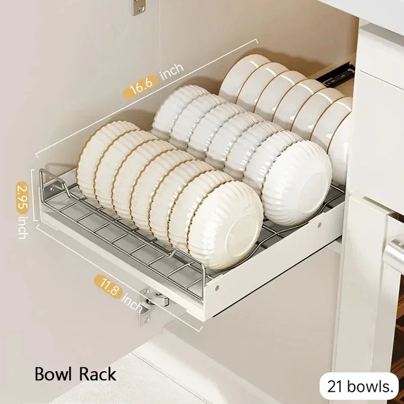 New Kitchen Storage Rack with Slide Rails Kitchen Drawer Type Organizer Shelf Tray Dish Drainer Storage Rack Cabinets Organize