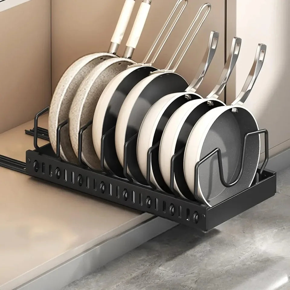 Kitchen Pull-Out Pot Rack Adjustable Cupboard Trays Dishes Partition Shelf with Slide Rails Organizer Tray Drawer Storage Racks