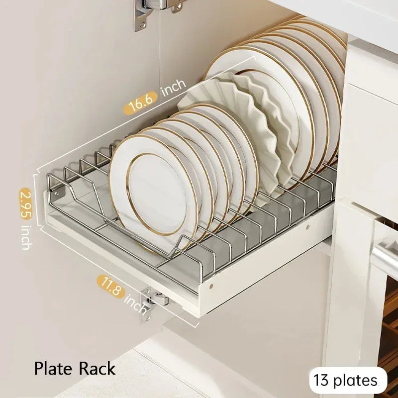 New Kitchen Storage Rack with Slide Rails Kitchen Drawer Type Organizer Shelf Tray Dish Drainer Storage Rack Cabinets Organize