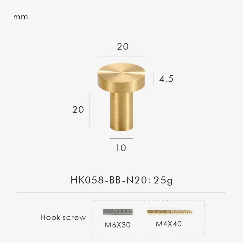Solid Brass Circular Gold Black Antique White Cabinet Furniture Knobs Wall Bathroom Clothes Hook Handle