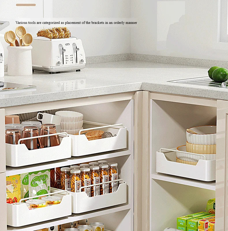Non Perforated Kitchen Pull-out Shelf，Kitchen Storage Rack with Sliding Rails，Drawer Storage Tray，Cabinets Organizer，spice Rack