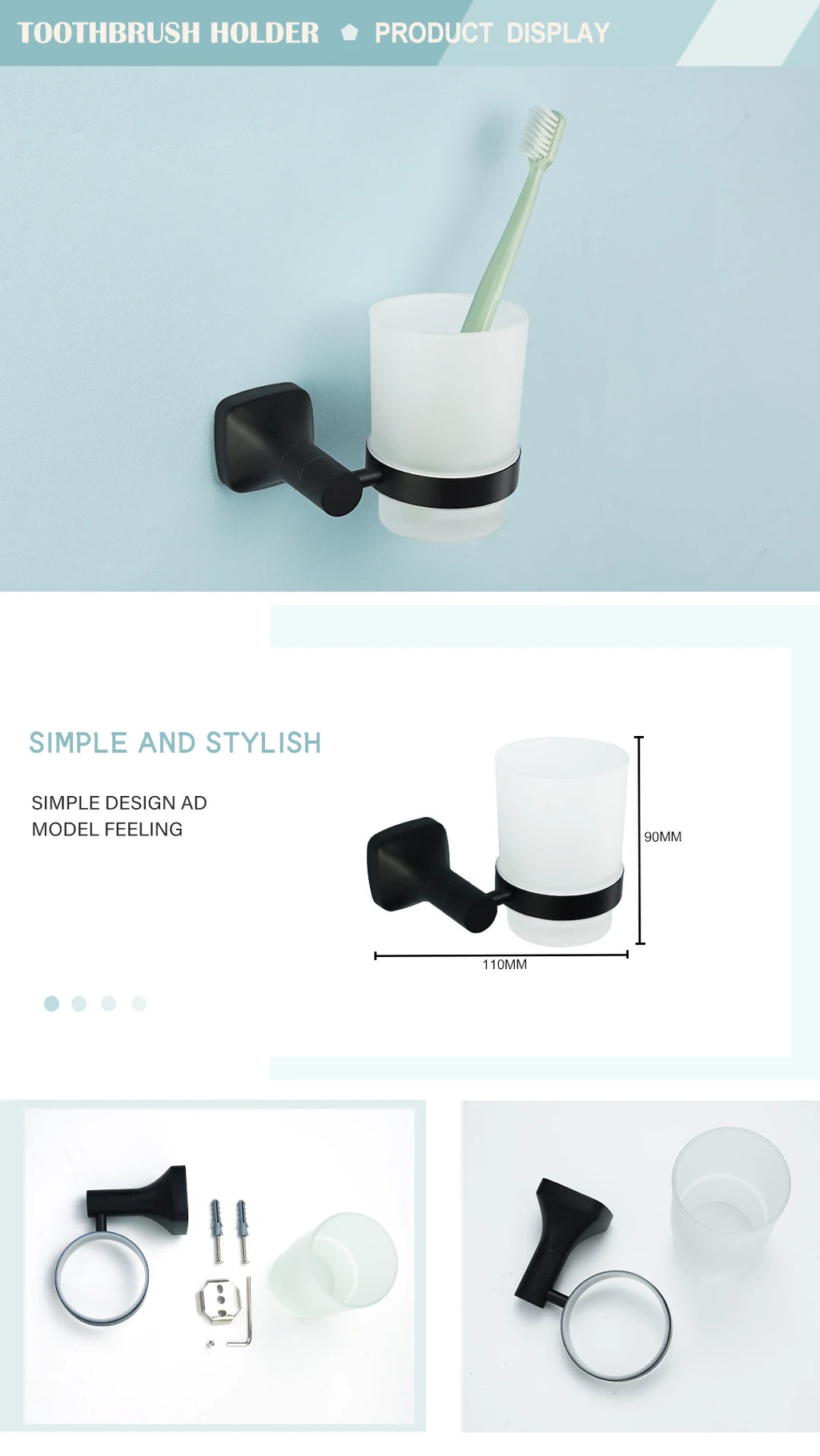 Matte Black Bathroom Accessories Set Wall Mount Stainless Steel Clothes Hook Toilet Paper Holder Towel Bar Hardware Pendant