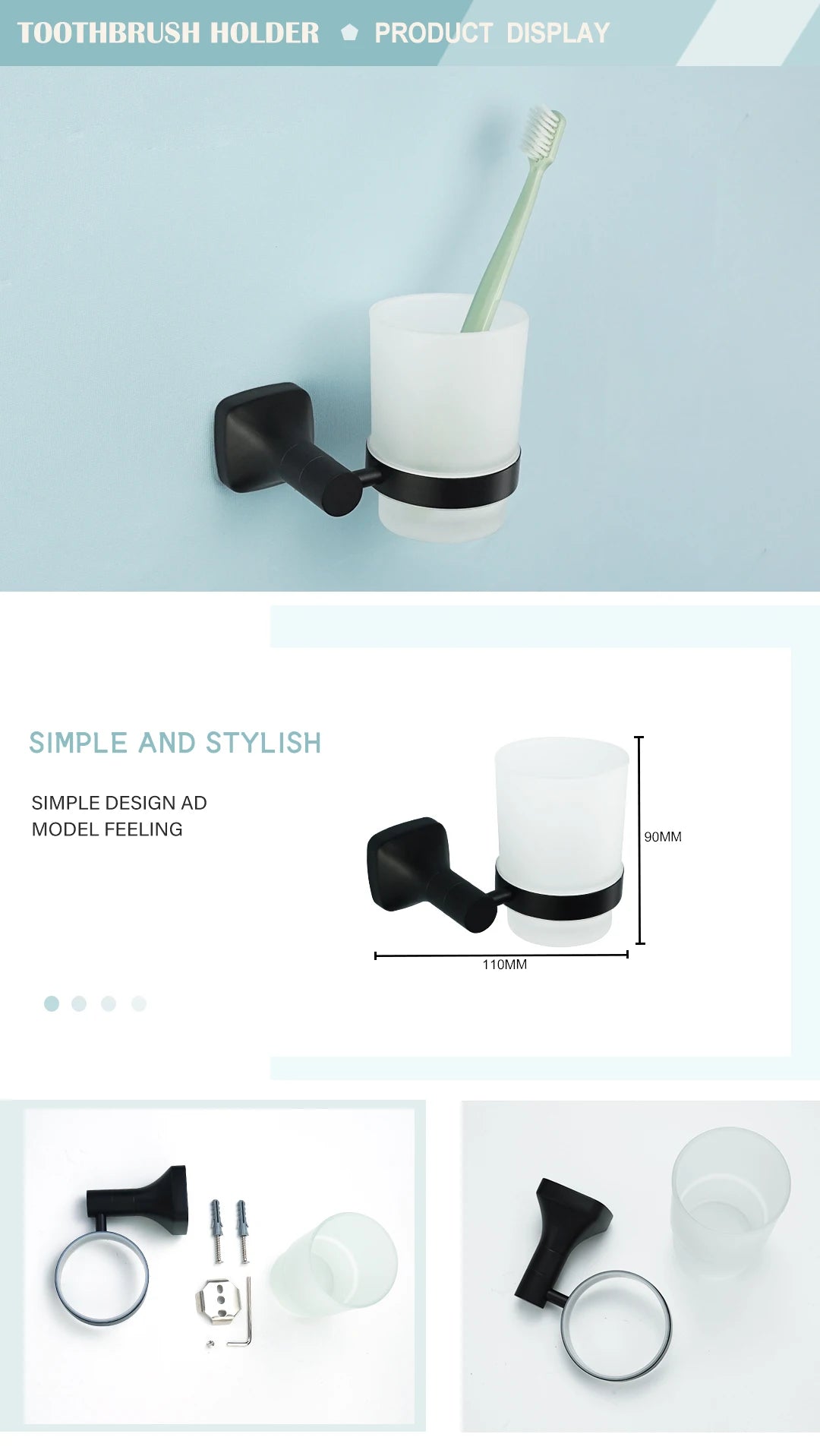 Matte Black Bathroom Accessories Set Wall Mount Stainless Steel Clothes Hook Toilet Paper Holder Towel Bar Hardware Pendant