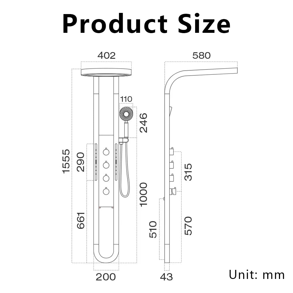 Modern High End Rainfall Shower Panel SPA Massage Jet Waterfall Showers Column Taps Set LED Display Smart Bathroom Shower System