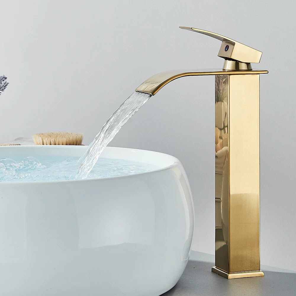 Bathroom Home Waterfall Wash Copper Core Waterfall Stainless Steel Basin Stainless SteelFaucet Black Hot &Cold Toilet Wash Basin