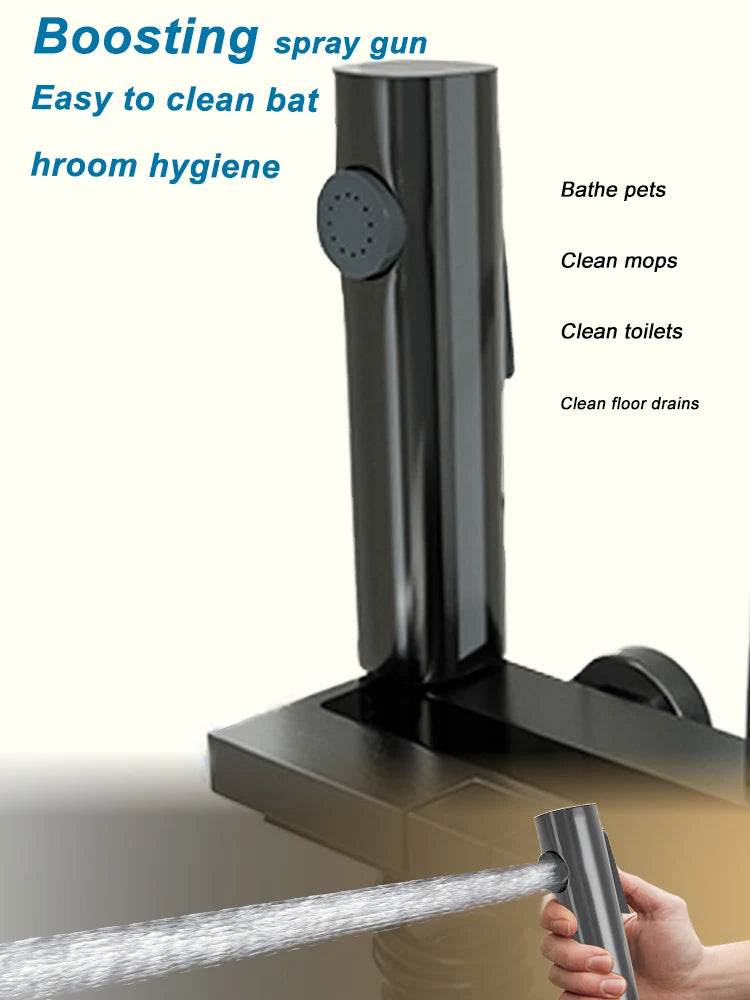 Bathroom Shower System Sets Piano Button Ambient Light Digital Display Pressurization Rain Faucets Shower Set