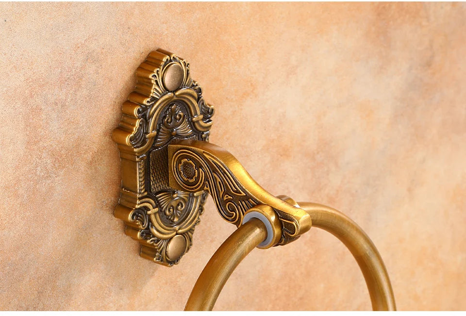 Bathroom Towel holder, Aluminium Wall Mounted Round Antique Brass Towel Ring Towel Holder Classic Bathroom Accessories