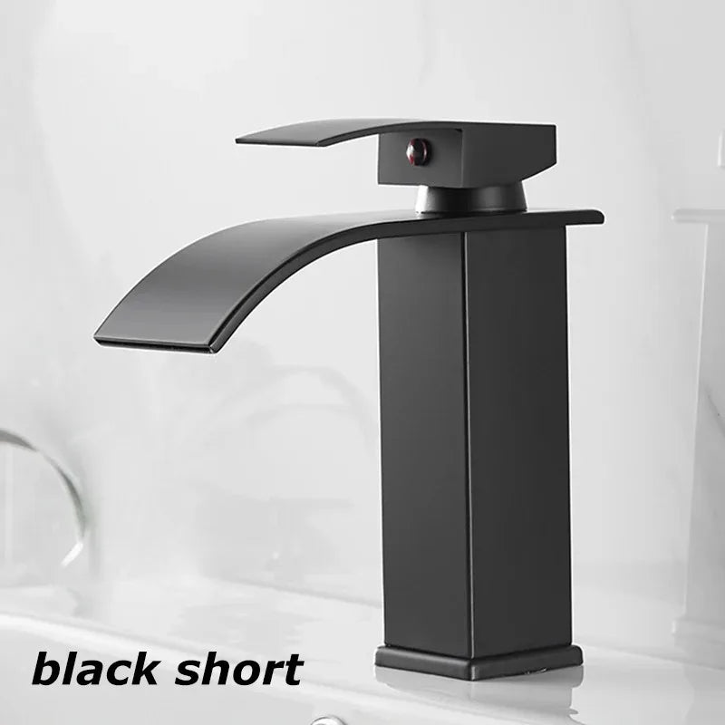 Bathroom Home Waterfall Wash Copper Core Waterfall Stainless Steel Basin Stainless SteelFaucet Black Hot &Cold Toilet Wash Basin