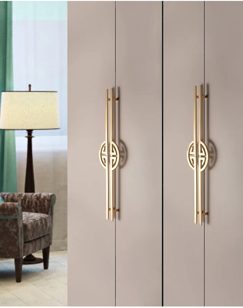 New Chinese Wardrobe Door Handle Golden Cabinet Door Pulls Drawer Shoe Wine Cabinet Handles Long Opposite Furniture Hardware