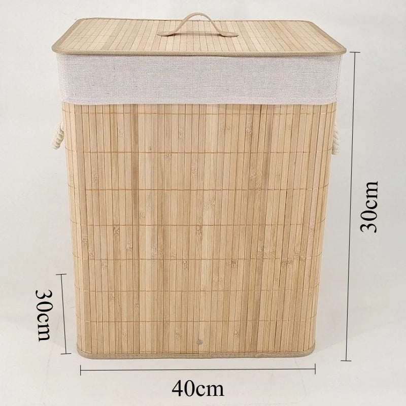 Dirty Laundry Basket Folding Storage Baskets Bamboo Clothes Storage Box with Lid Multifunctional Organizer Boxes with Wheels