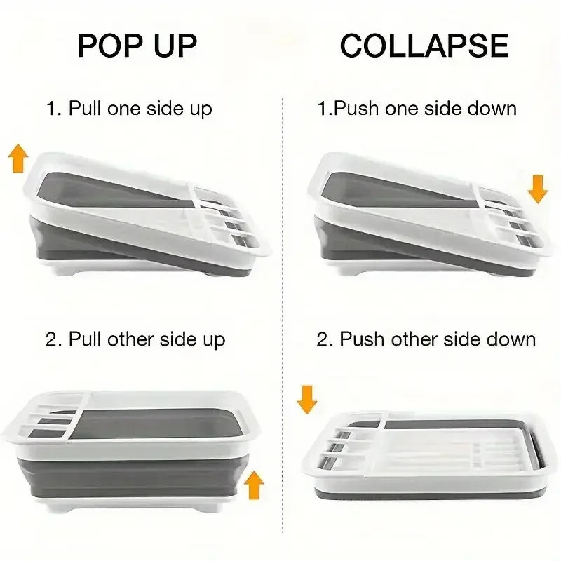 Foldable Dish Drying Rack with Utensil Holder,Space-Saving Plastic Plate Rack for Home,RV,Camping,Foldable Sink Drain for Travel