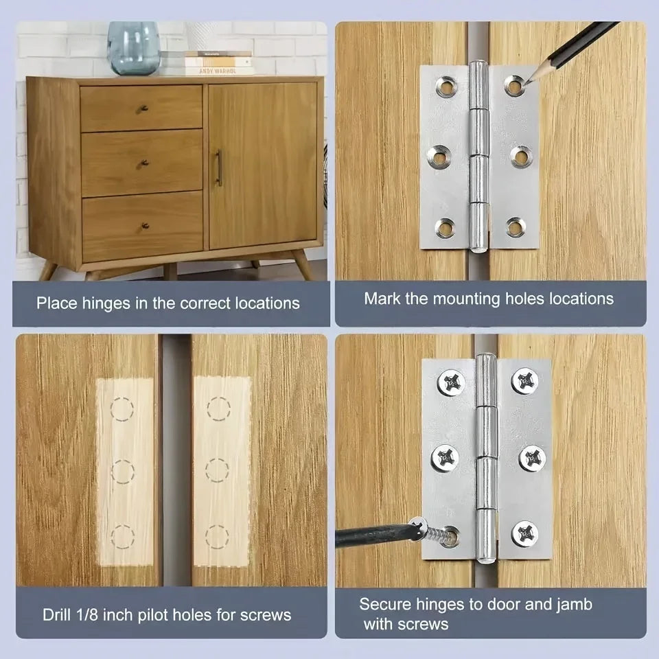 10pcs Stainless Steel Door Hinges Cabinet Doors Windows Wooden Box Flat Hinge Home Furniture Hardware Accessories