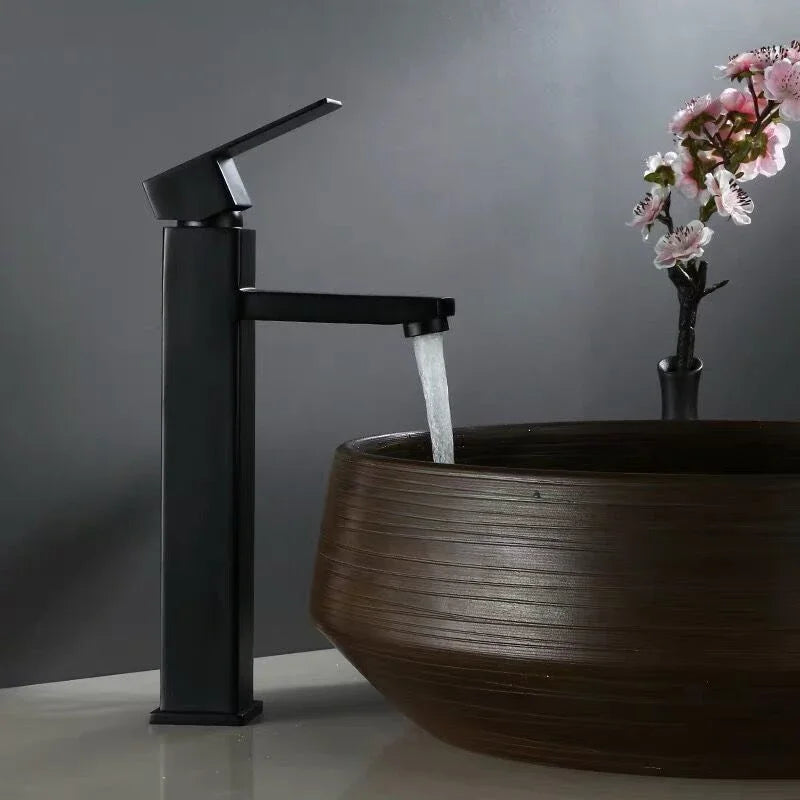 Square Sink Mixer Tap Bathroom Washbasin Mixer Tap Single Handle Pop Up Drain  Matte Black Basin Faucet Deck Mounted